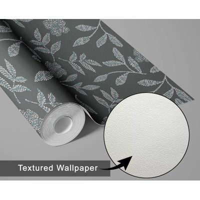 Papel de Parede Autoadesivo, Ramo de Papoula Rústico, Vinil Impermeável Cinza, Removível, Ideal para Inquilinos, Quarto e Sala - S4sassy 63,5 cm (L) × 609,6 cm (C) / Cinza - Vinil Texturizado