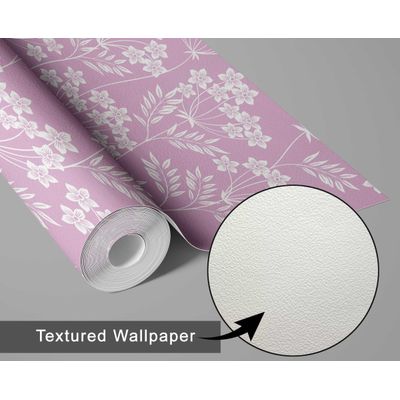 Papel de Parede Autoadesivo Vinílico Impermeável, Trepadeira com Flores Brancas, Rosa Removível, Quarto/Sala de Jantar - S4sassy 63,5 cm (L) × 609,6 cm (C) / Rosa - Vinil Texturizado