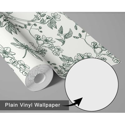 Papel de Parede Autoadesivo Jardim com Pássaros e Libélulas, Verde, Vinil Removível DIY, Papel Contact para Parede de Entrada - S4sassy 63,5 cm (L) × 304,8 cm (C) / Verde - Vinil Liso