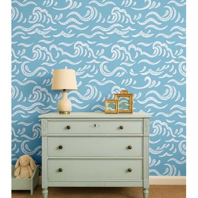 Papel de Parede Autoadesivo Decorativo para Quarto Infantil, Ondulações Oceânicas Azuis, Vinil à Prova d'Água, Removível - S4Sassy 63,5 cm (L) × 609,6 cm (C) / Azul - Vinil Texturizado