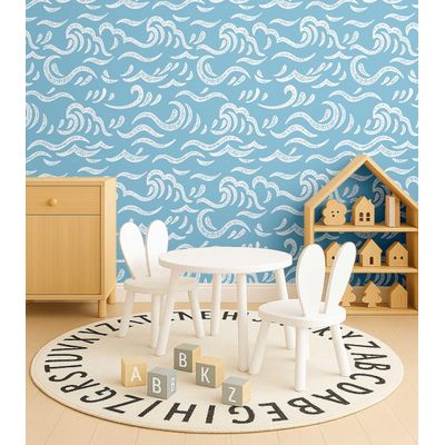 Papel de Parede Autoadesivo Decorativo para Quarto Infantil, Ondulações Oceânicas Azuis, Vinil à Prova d'Água, Removível - S4Sassy 63,5 cm (L) × 609,6 cm (C) / Azul - Vinil Texturizado