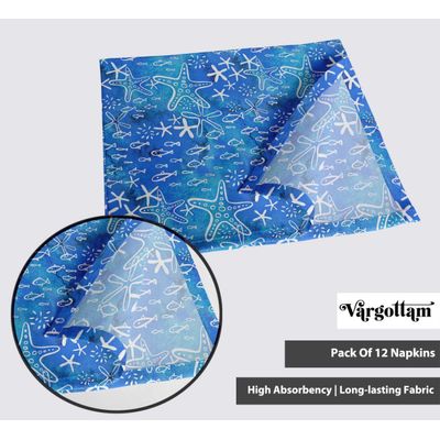 Guardanapos de Algodão Estrela-do-Mar e Vida Marinha, 12 Un, 51x51cm, Azul Intenso, Estilo Fazenda Costeiro, Laváveis à Máquina - Vargottam 50,8 Cm × 50,8 Cm – Pacote Com 12 Peças / Azul