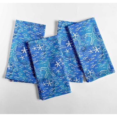Guardanapos de Algodão Estrela-do-Mar e Vida Marinha, 12 Un, 51x51cm, Azul Intenso, Estilo Fazenda Costeiro, Laváveis à Máquina - Vargottam 50,8 Cm × 50,8 Cm – Pacote Com 12 Peças / Azul