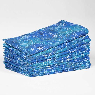Guardanapos de Algodão Estrela-do-Mar e Vida Marinha, 12 Un, 51x51cm, Azul Intenso, Estilo Fazenda Costeiro, Laváveis à Máquina - Vargottam 50,8 Cm × 50,8 Cm – Pacote Com 12 Peças / Azul