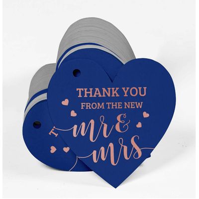 Etiqueta para Pendurar em Garrafa de Casamento em Papel Metalizado 'Thank You from The New' - Inkdotpot 100 Etiquetas Metalizadas / Azul - Ouro Rosé