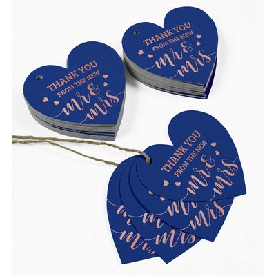 Etiqueta para Pendurar em Garrafa de Casamento em Papel Metalizado 'Thank You from The New' - Inkdotpot 100 Etiquetas Metalizadas / Azul - Ouro Rosé