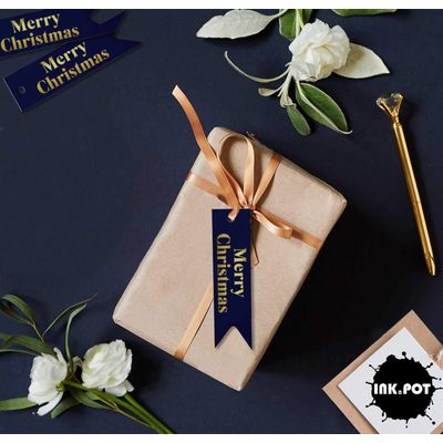 Etiquetas para Pendurar em Papel Metalizado 'Feliz Natal' para Lembrancinhas - Inkdotpot 100 Etiquetas Metalizadas / Azul - Dourado