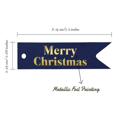 Etiquetas para Pendurar em Papel Metalizado 'Feliz Natal' para Lembrancinhas - Inkdotpot 100 Etiquetas Metalizadas / Azul - Dourado