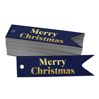 Etiquetas para Pendurar em Papel Metalizado 'Feliz Natal' para Lembrancinhas - Inkdotpot 100 Etiquetas Metalizadas / Azul - Dourado