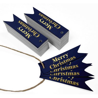 Etiquetas para Pendurar em Papel Metalizado 'Feliz Natal' para Lembrancinhas - Inkdotpot 100 Etiquetas Metalizadas / Azul - Dourado