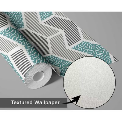 Papel de Parede Autoadesivo Estampado Geométrico e Listrado Verde, Vinil Removível DIY para Parede de Entrada, Decoração Fácil - S4sassy 63,5 cm (L) × 152,4 cm (C) / Verde - Vinil Texturizado