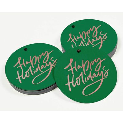 Etiquetas de Papel Metalizado 'Happy Holiday' para Pendurar em Lembrancinhas - Inkdotpot 50 Etiquetas Metalizadas / Verde - Ouro Rosé