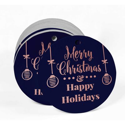 Etiquetas para Pendurar de Papel Metalizado Feliz Natal e Boas Festas para Lembrancinhas - Inkdotpot 100 Etiquetas Metalizadas / Azul - Ouro Rosé