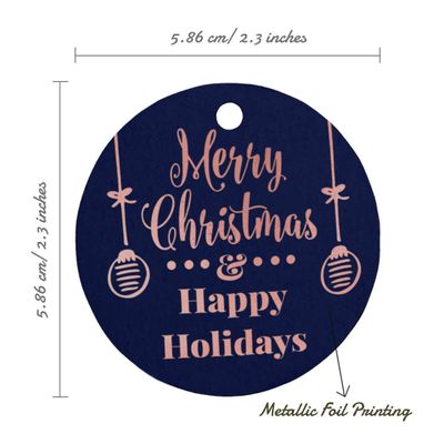 Etiquetas para Pendurar de Papel Metalizado Feliz Natal e Boas Festas para Lembrancinhas - Inkdotpot 100 Etiquetas Metalizadas / Azul - Ouro Rosé