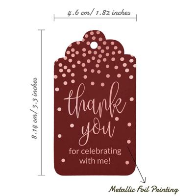 Etiquetas de Papel para Lembrancinha de Aniversário "Obrigado por Celebrar Comigo" com Detalhe Metalizado - Inkdotpot 100 Etiquetas Metalizadas / Vermelho - Ouro Rosé