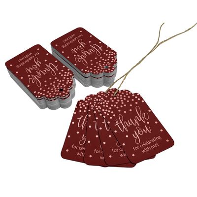 Etiquetas de Papel para Lembrancinha de Aniversário "Obrigado por Celebrar Comigo" com Detalhe Metalizado - Inkdotpot 100 Etiquetas Metalizadas / Vermelho - Ouro Rosé