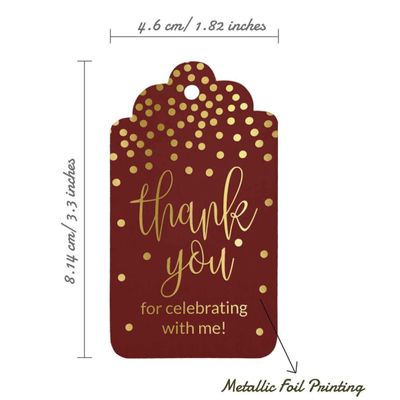 Etiquetas de Papel para Lembrancinha de Aniversário "Obrigado por Celebrar Comigo" com Detalhe Metalizado - Inkdotpot 100 Etiquetas Metalizadas / Vermelho - Ouro Rosé