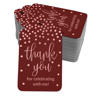 Etiquetas de Papel para Lembrancinha de Aniversário "Obrigado por Celebrar Comigo" com Detalhe Metalizado - Inkdotpot 100 Etiquetas Metalizadas / Vermelho - Ouro Rosé