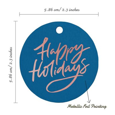 Etiquetas de Papel Metalizado 'Happy Holiday' para Pendurar em Lembrancinhas - Inkdotpot 100 Etiquetas Metalizadas / Azul - Ouro Rosé