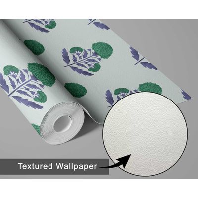 Papel de Parede Vinílico Autoadesivo Verde, Estampa de Botões Florais, Mural Estilo Asiático para Banheiro, Lavanderia e Closet - S4Sassy 63,5 cm (L) × 304,8 cm (C) / Verde - Vinil Texturizado