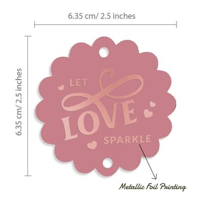 Etiquetas de Papel 'Deixe o Amor Brilhar' Para Lembrancinhas de Casamento, Pendentes com Folha Metalizada - Inkdotpot 50 Etiquetas Metalizadas / Rosa - Ouro Rosé