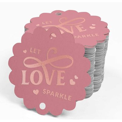 Etiquetas de Papel 'Deixe o Amor Brilhar' Para Lembrancinhas de Casamento, Pendentes com Folha Metalizada - Inkdotpot 50 Etiquetas Metalizadas / Rosa - Ouro Rosé