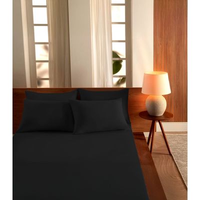 Jogo De Cama Queen Malha 3 Peças Liso Vivaldi Preto UN / Preto