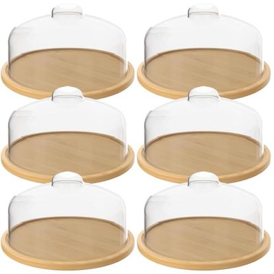 Kit 6 Boleiras de Bambu com Tampa Redonda 26,5cm Porta Bolos Tortas Doces Frios Coza