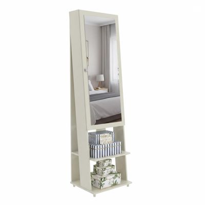 Espelho De Chão Retangular 175X49Cm Com 2 Prateleiras Organizador Porta Acessórios Inclinado Retrô