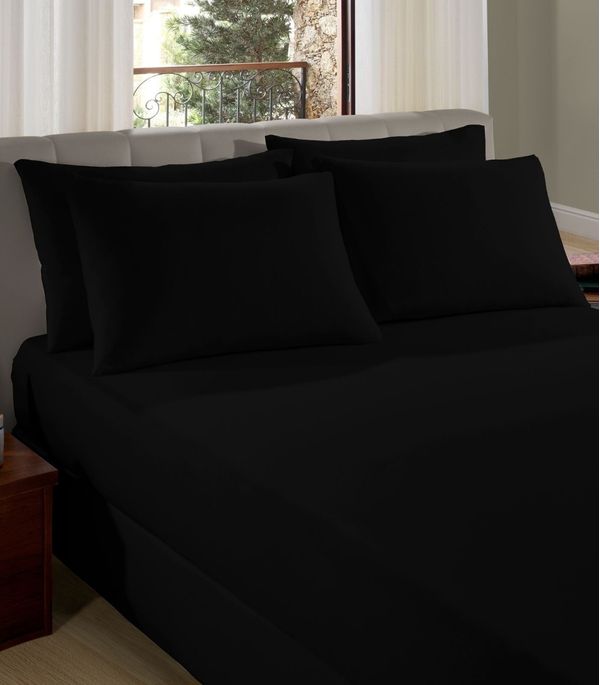 Lençol Liso King de Malha Com Elástico Vivaldi Preto UN / Preto