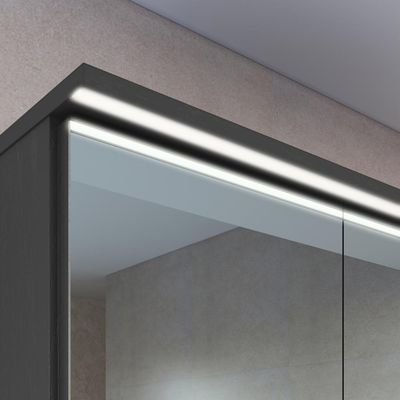 Conjunto Gabinete p/ Banheiro Suspenso 96cm c/ 4 Peças Iluminação em Led e Cuba Branca Cor Mel/Graf.