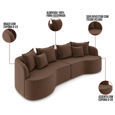 Sofá 3 Lugares Orgânico Living 210cm Mersa Veludo Marrom K01 - D'rossi