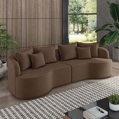 Sofá 3 Lugares Orgânico Living 210cm Mersa Veludo Marrom K01 - D'rossi