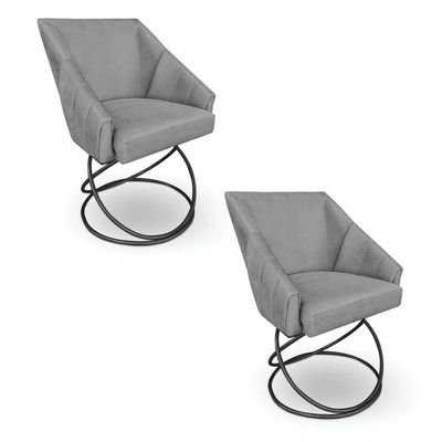 Kit 2 Poltronas Luxo Alana Suede Grafite Base Luxo Preto - Pallazio