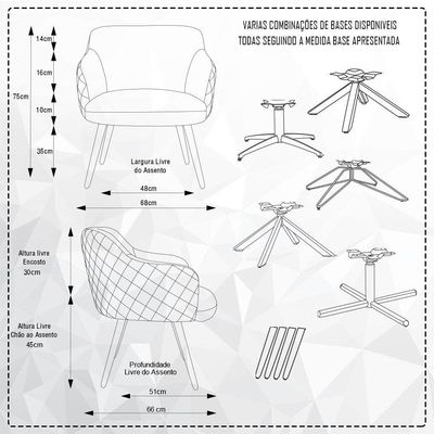 Poltrona Decorativa Jade Tressê Pés Palito Corano Cinza/algodão Cinza - Nexta Casa