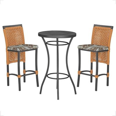 Mesa Bistrô E 2 Banquetas Roma Preta Corda Estofado 6 Trama Terra Cota