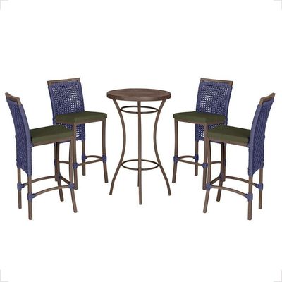 Mesa Bistro E 4 Banquetas Roma Marrom Corda Náutica 12 Azul