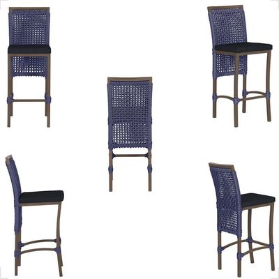Mesa Bistro E 4 Banquetas Roma Marrom Corda Náutica 12 Azul