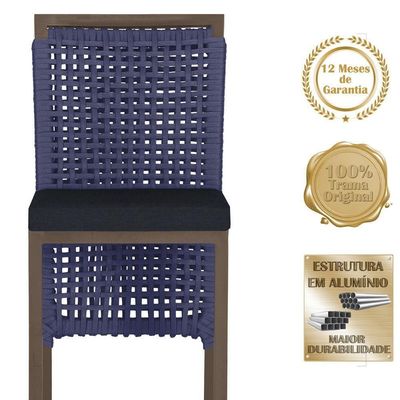 Mesa Bistro E 4 Banquetas Roma Marrom Corda Náutica 12 Azul