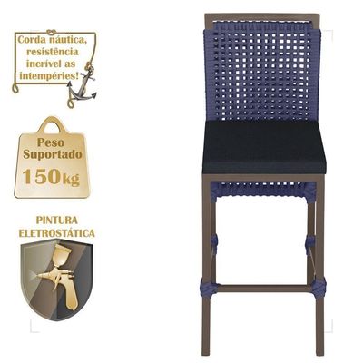 Mesa Bistro E 4 Banquetas Roma Marrom Corda Náutica 12 Azul