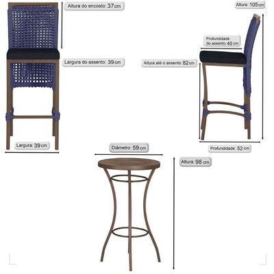 Mesa Bistro E 4 Banquetas Roma Marrom Corda Náutica 12 Azul