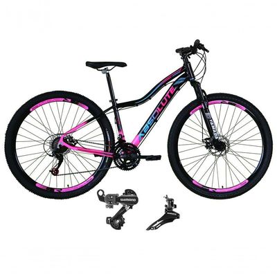 Bicicleta Feminina Aro 29 Absolute Hera 24v Alumínio Câmbios Shimano Freio A Disco Preto-Rosa 17