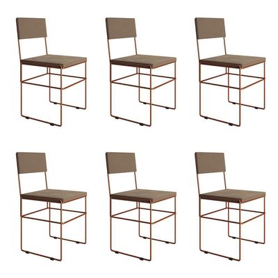 Kit 6 Cadeiras Vitória Industrial Veludo Bege Base Cobre Para Mesa Sala Cozinha - Cobre-bege