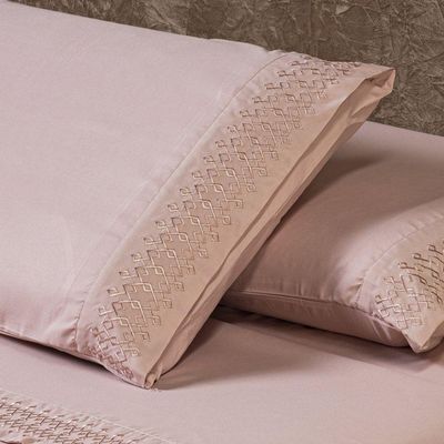 Jogo De Cama Lençol King Harmony Bordado Geométrico Percal 300 Fios Com Fronhas 04 Peças - Toque Acetinado Cor Rosê
