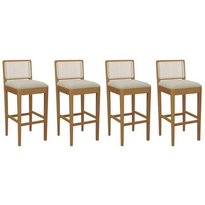 Banqueta Cozinha Sara 1bmm005ca Premium Madeira Maciça Kit 4 Un Carvalho/boucle Bege/tela Bege - Kappesberg