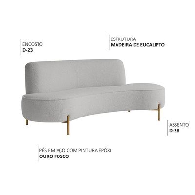 Sofá Orgânico 2 Lugares 150cm Argos Pés Ouro Fosco Bouclé Cinza Claro - Nexta Casa