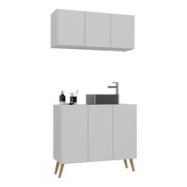 Conjunto Gabinete De Banheiro E Armário Aéreo Retrô Mp5055 Branco natural
