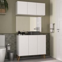 Conjunto Gabinete De Banheiro E Armário Aéreo Retrô Mp5055 Branco natural