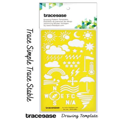 Traceease Molde Diário, Estêncil Acrílico: Previsão, Gota de Chuva, Guarda-Chuva, Pirografia/Gravação, 17,7 x 10,1 cm - Inkdotpot Amarelo