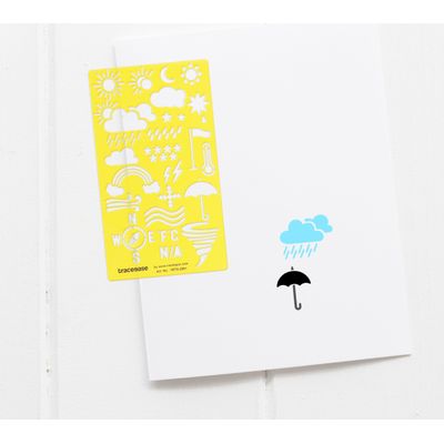 Traceease Molde Diário, Estêncil Acrílico: Previsão, Gota de Chuva, Guarda-Chuva, Pirografia/Gravação, 17,7 x 10,1 cm - Inkdotpot Amarelo